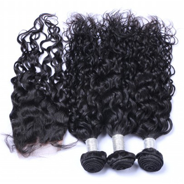 EMEDA virgin malaysian curly hair sew in hair weave bundles with closure QM008